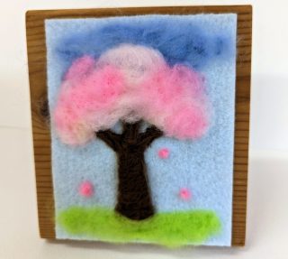 園小混合クラス３月２回目・羊毛で描く「桜」